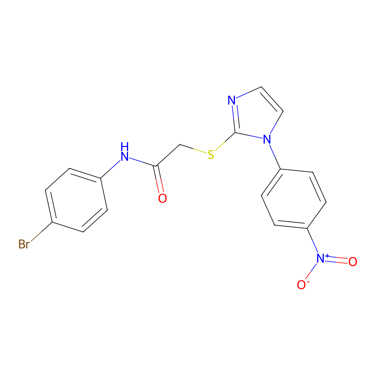 N-(4-bromophenyl)-2-((1-(4-nitrophenyl)-1H-imidazol-2-yl)thio)acetamide molecular structure, CAS 851079-43-1