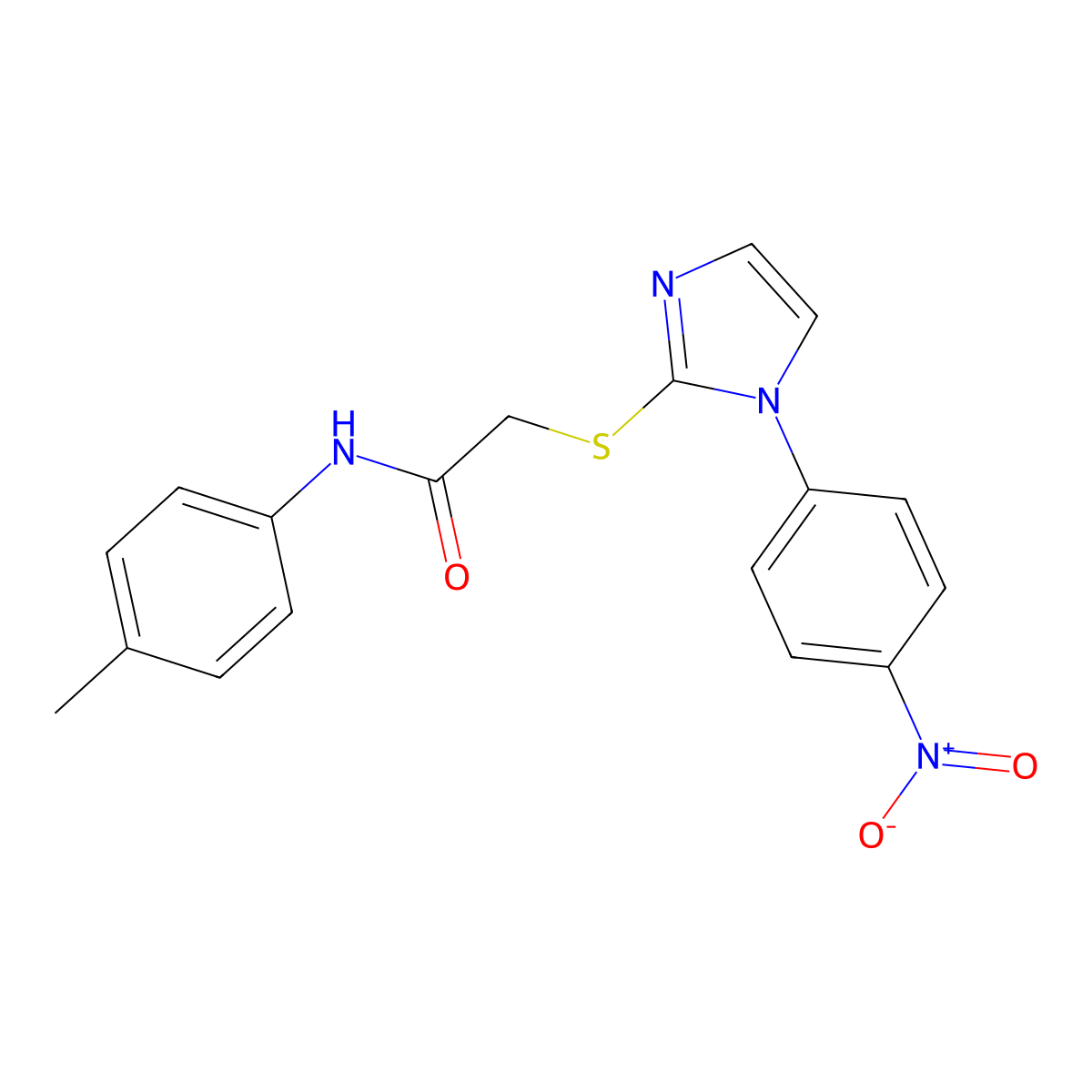 N-(4-methylphenyl)-2-[1-(4-nitrophenyl)imidazol-2-yl]sulfanylacetamide molecular structure, CAS 851079-44-2