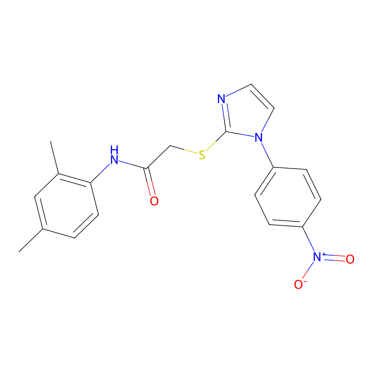 N-(2,4-dimethylphenyl)-2-((1-(4-nitrophenyl)-1H-imidazol-2-yl)thio)acetamide molecular structure, CAS 851079-49-7