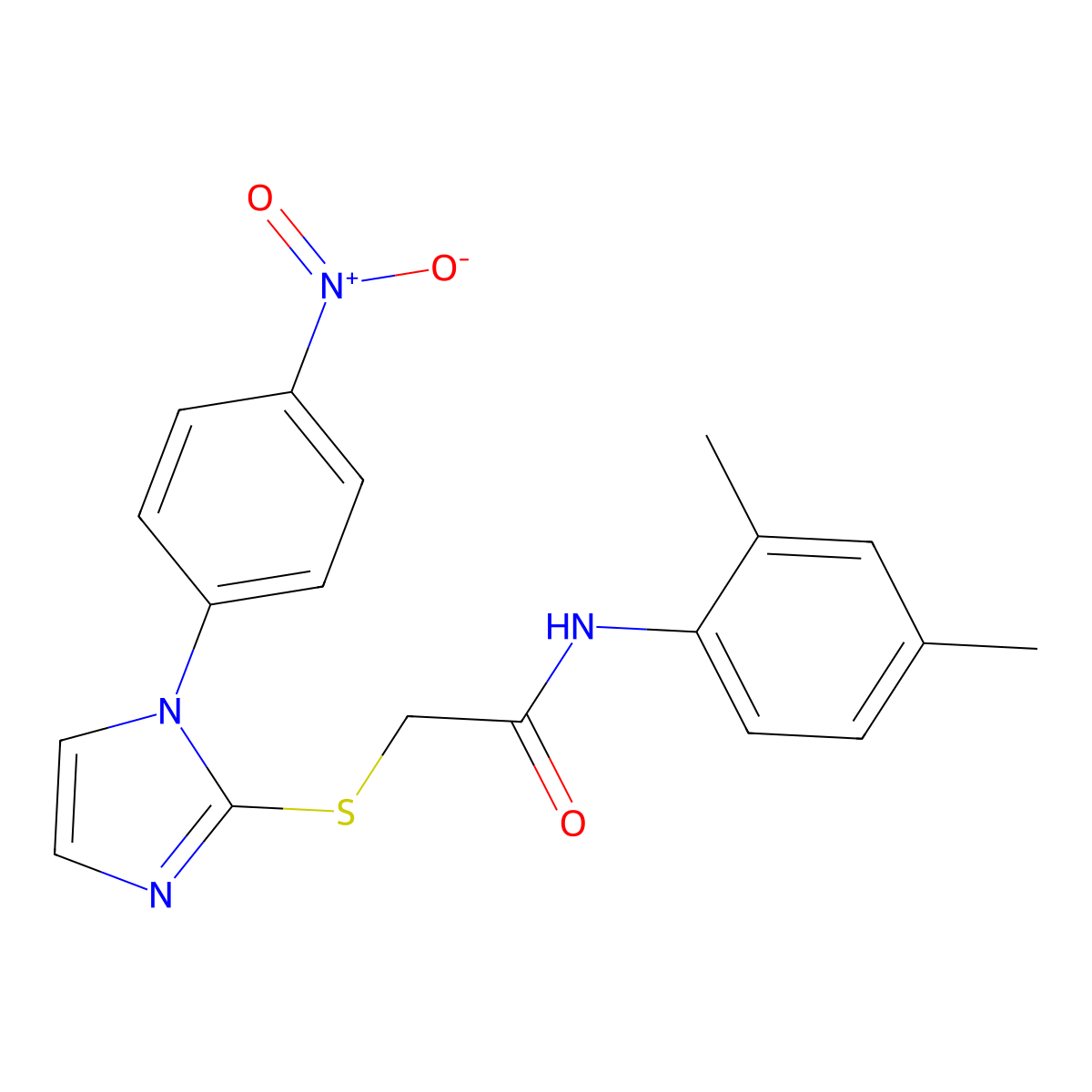N-(2,4-dimethylphenyl)-2-((1-(4-nitrophenyl)-1H-imidazol-2-yl)thio)acetamide molecular structure, CAS 851079-49-7