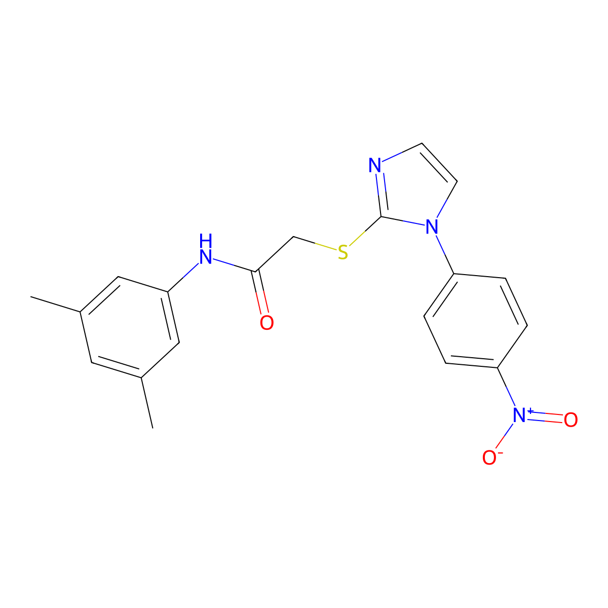 N-(3,5-dimethylphenyl)-2-((1-(4-nitrophenyl)-1H-imidazol-2-yl)thio)acetamide molecular structure, CAS 851079-50-0