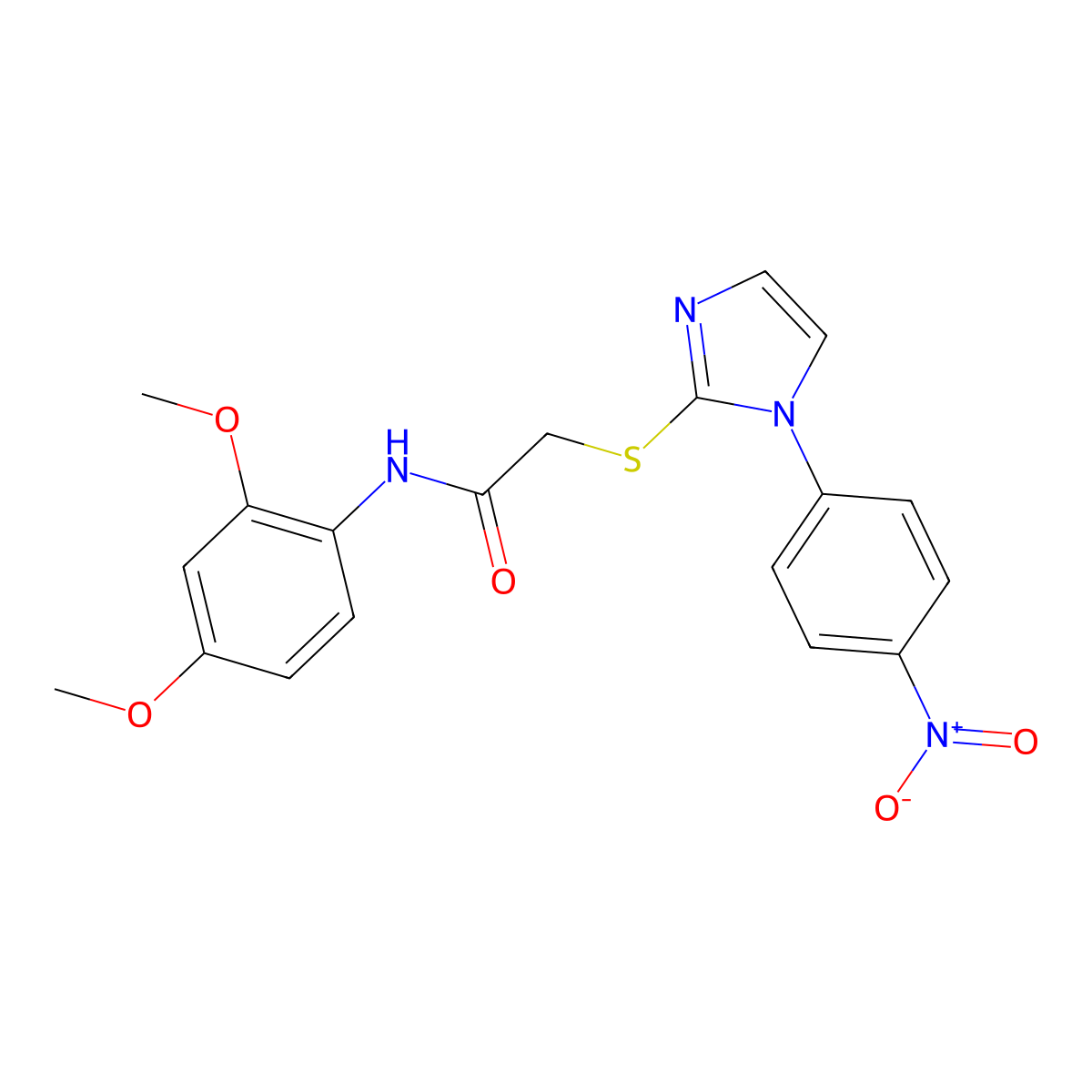 N-(2,4-dimethoxyphenyl)-2-[1-(4-nitrophenyl)imidazol-2-yl]sulfanylacetamide molecular structure, CAS 851079-51-1