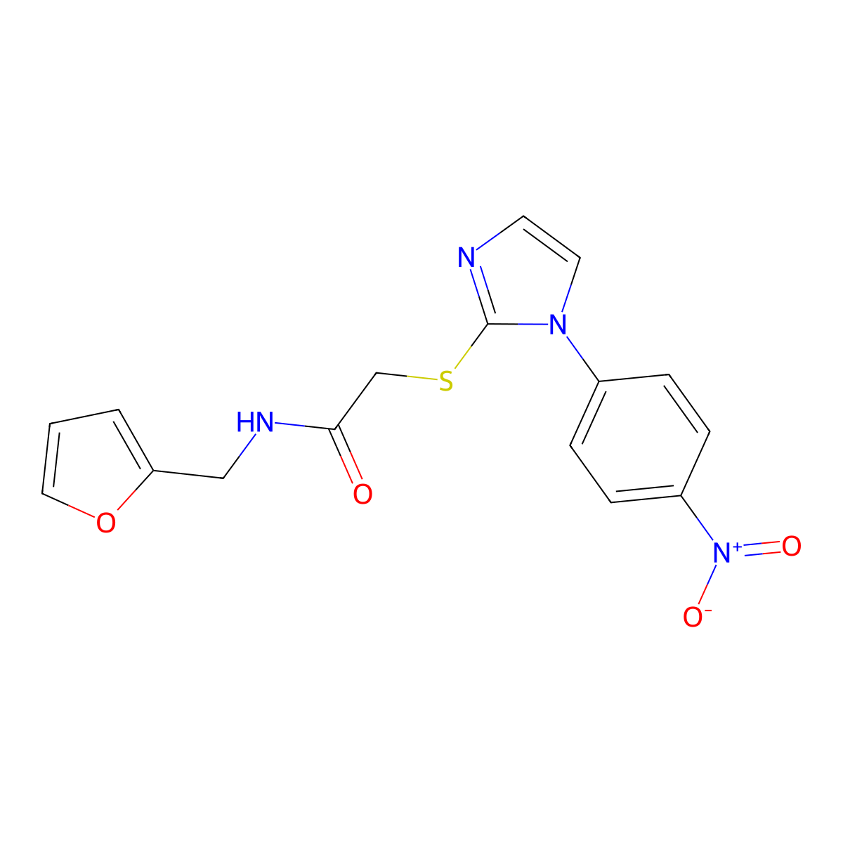 N-(furan-2-ylmethyl)-2-[1-(4-nitrophenyl)imidazol-2-yl]sulfanylacetamide molecular structure, CAS 851079-57-7