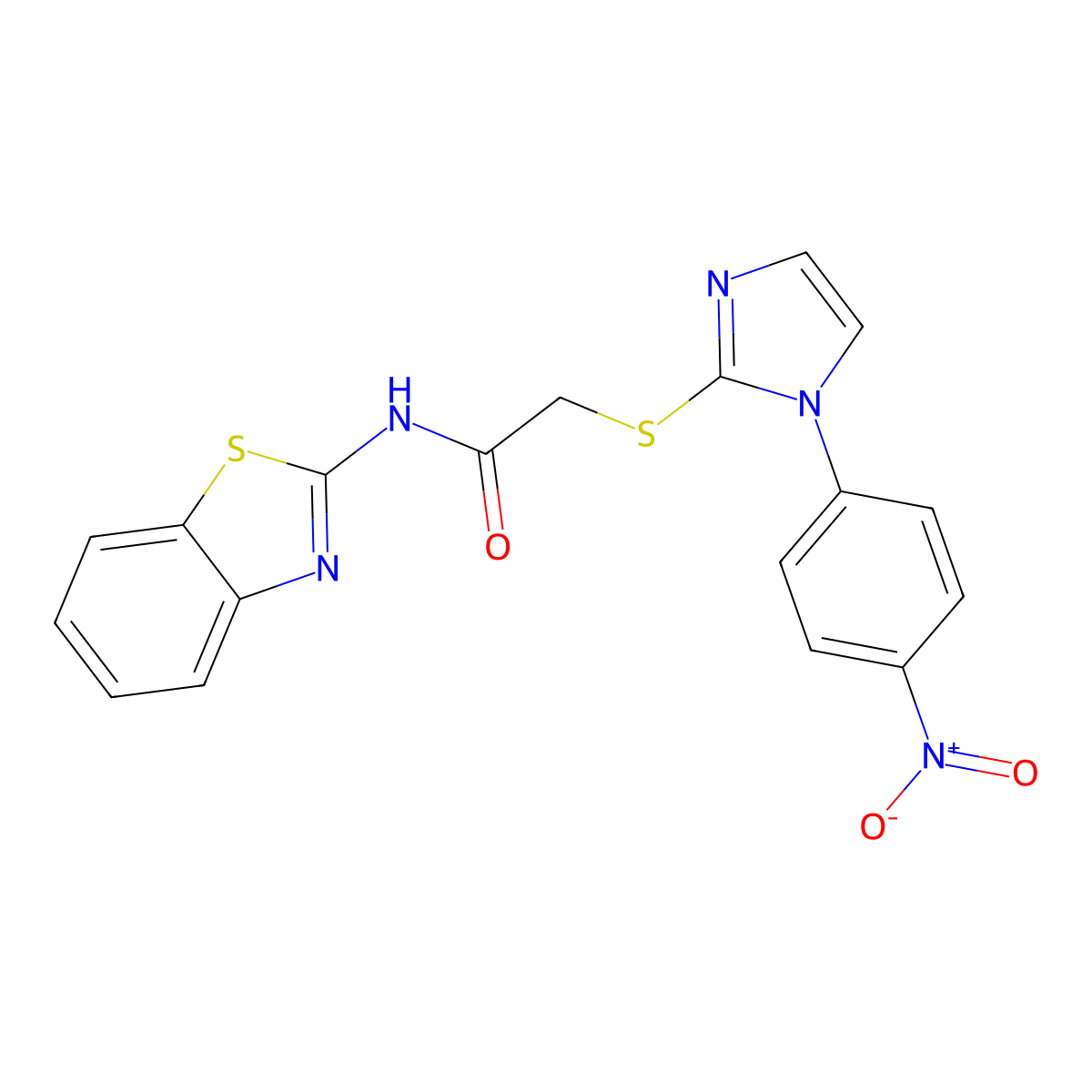 N-(1,3-benzothiazol-2-yl)-2-[1-(4-nitrophenyl)imidazol-2-yl]sulfanylacetamide molecular structure, CAS 851079-58-8
