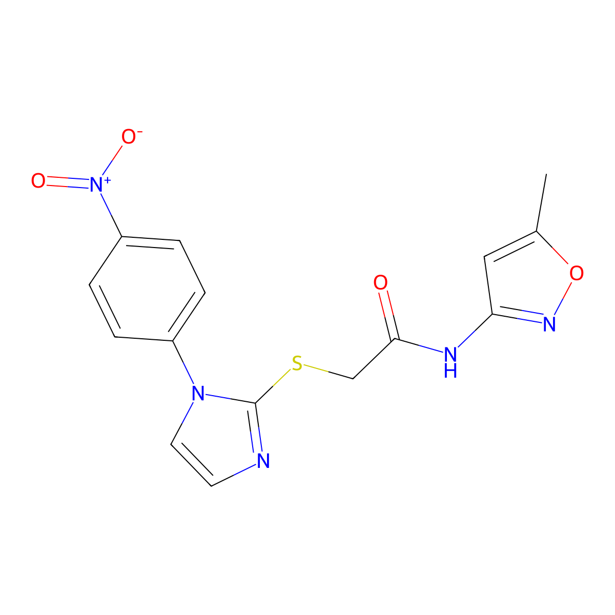N-(5-methylisoxazol-3-yl)-2-((1-(4-nitrophenyl)-1H-imidazol-2-yl)thio)acetamide molecular structure, CAS 851079-61-3