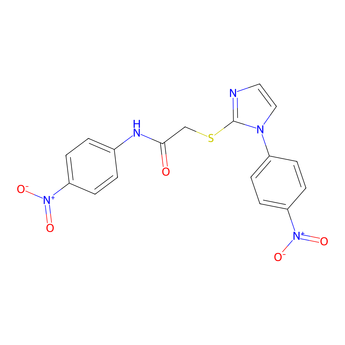 N-(4-nitrophenyl)-2-((1-(4-nitrophenyl)-1H-imidazol-2-yl)thio)acetamide molecular structure, CAS 851079-62-4