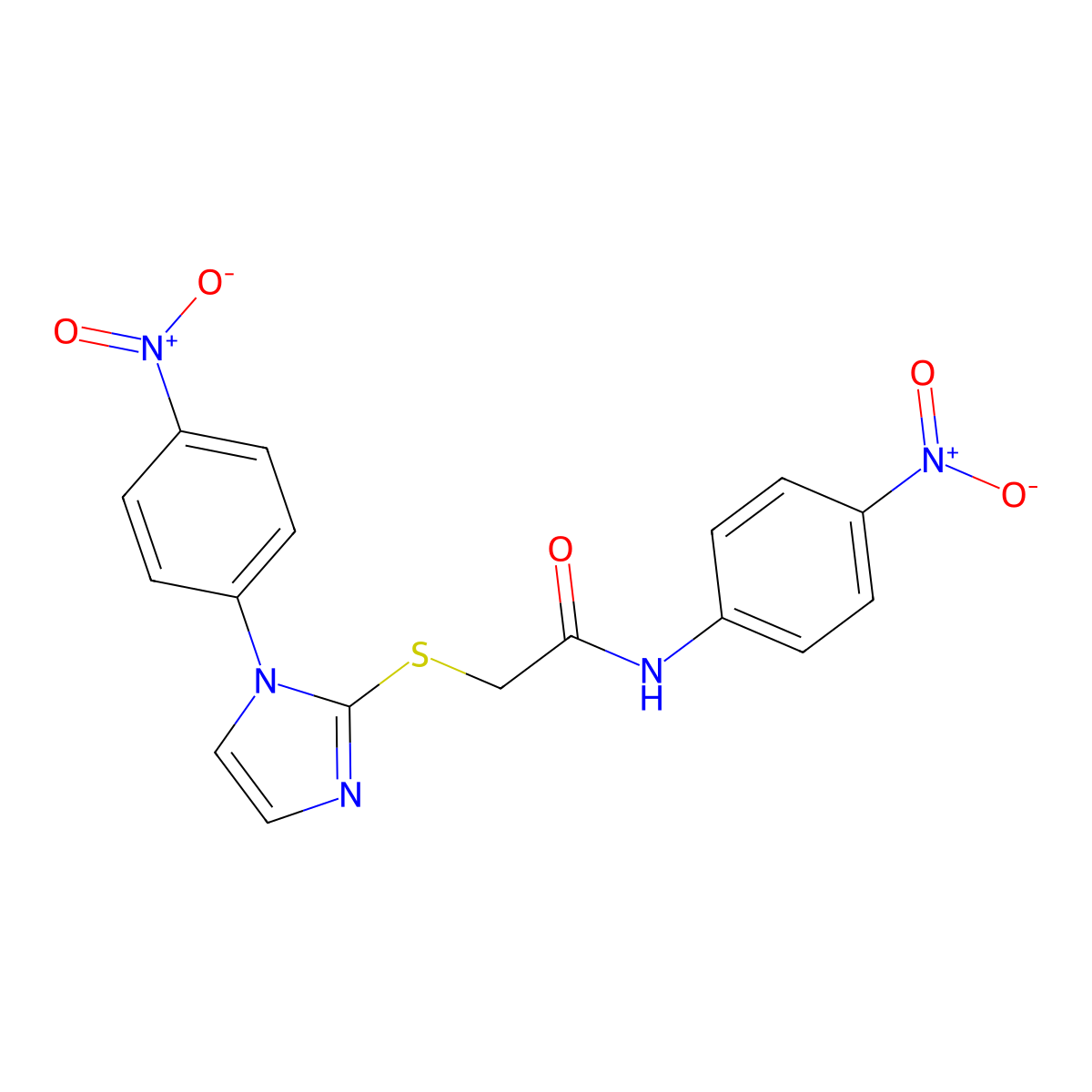 N-(4-nitrophenyl)-2-((1-(4-nitrophenyl)-1H-imidazol-2-yl)thio)acetamide molecular structure, CAS 851079-62-4