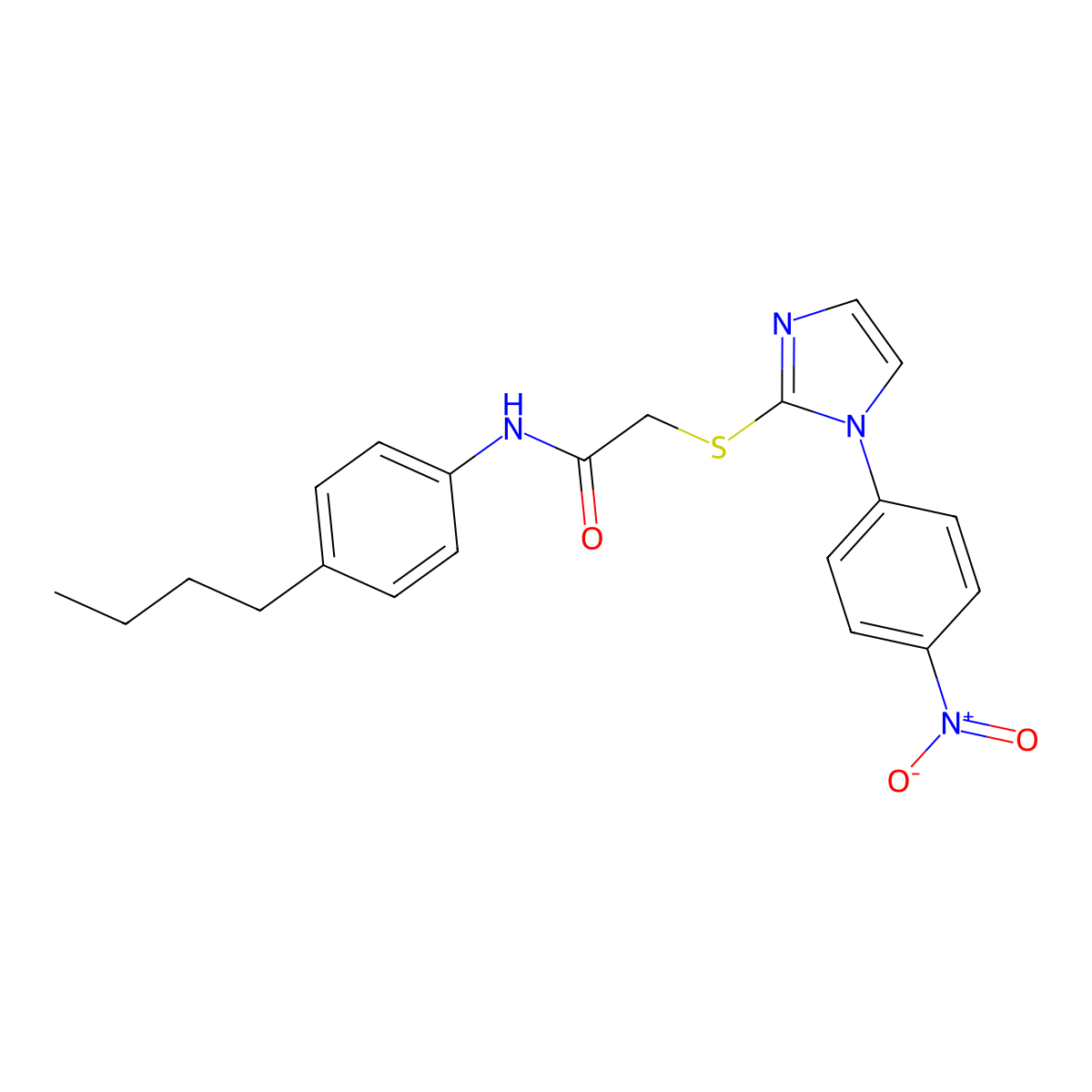 N-(4-butylphenyl)-2-((1-(4-nitrophenyl)-1H-imidazol-2-yl)thio)acetamide molecular structure, CAS 851079-63-5
