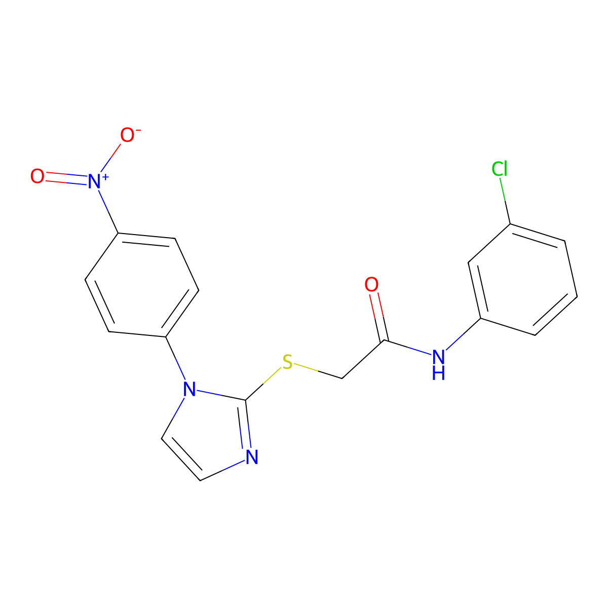 N-(3-chlorophenyl)-2-((1-(4-nitrophenyl)-1H-imidazol-2-yl)thio)acetamide molecular structure, CAS 851079-65-7