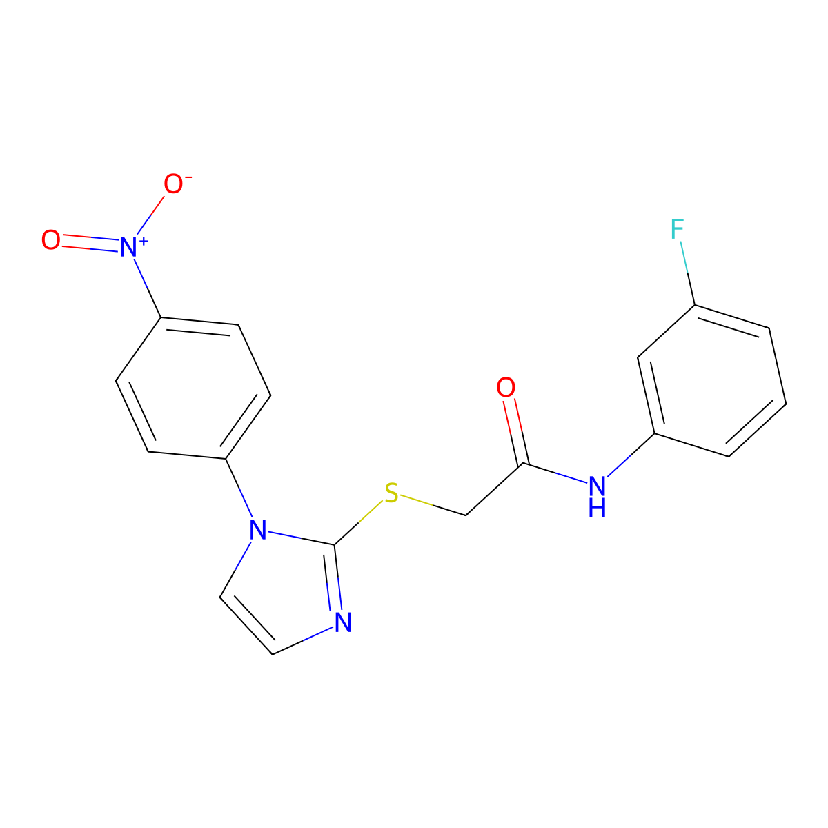 N-(3-fluorophenyl)-2-[1-(4-nitrophenyl)imidazol-2-yl]sulfanylacetamide molecular structure, CAS 851079-66-8