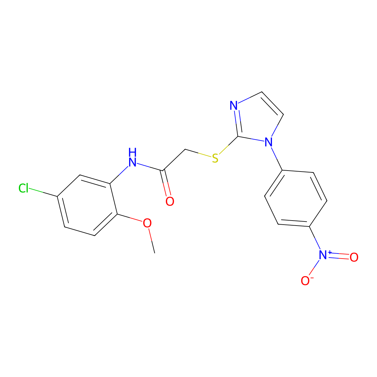 N-(5-chloro-2-methoxyphenyl)-2-((1-(4-nitrophenyl)-1H-imidazol-2-yl)thio)acetamide molecular structure, CAS 851079-68-0