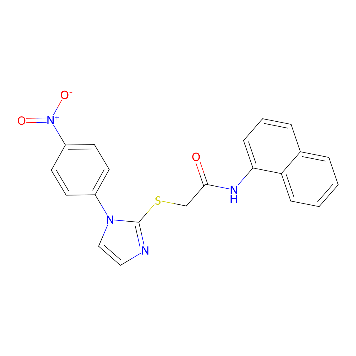 N-(naphthalen-1-yl)-2-((1-(4-nitrophenyl)-1H-imidazol-2-yl)thio)acetamide molecular structure, CAS 851079-69-1