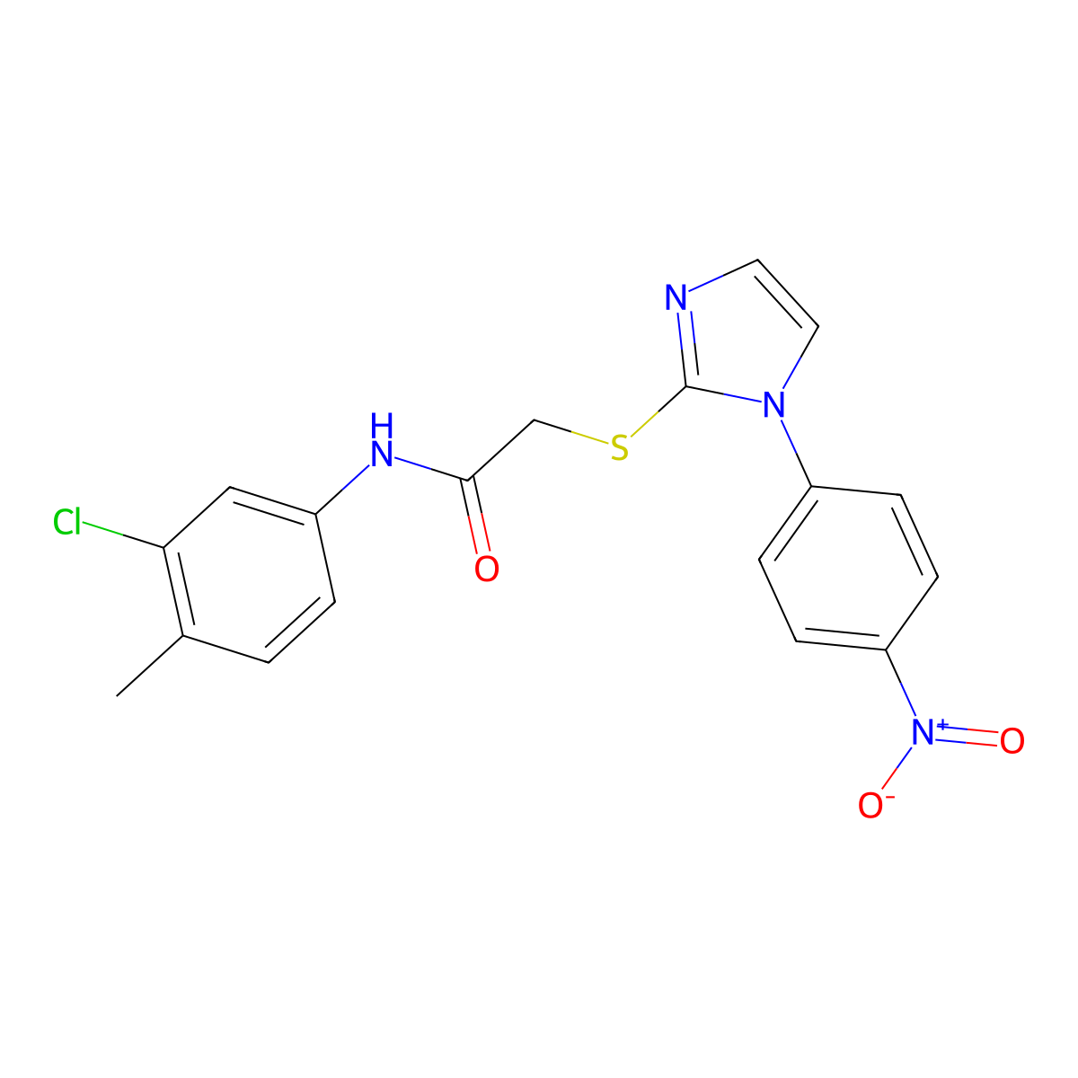N-(3-chloro-4-methylphenyl)-2-((1-(4-nitrophenyl)-1H-imidazol-2-yl)thio)acetamide molecular structure, CAS 851079-70-4