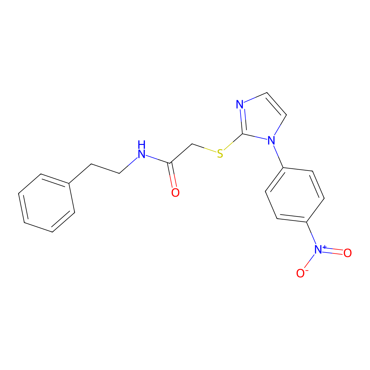 2-((1-(4-nitrophenyl)-1H-imidazol-2-yl)thio)-N-phenethylacetamide molecular structure, CAS 851079-73-7