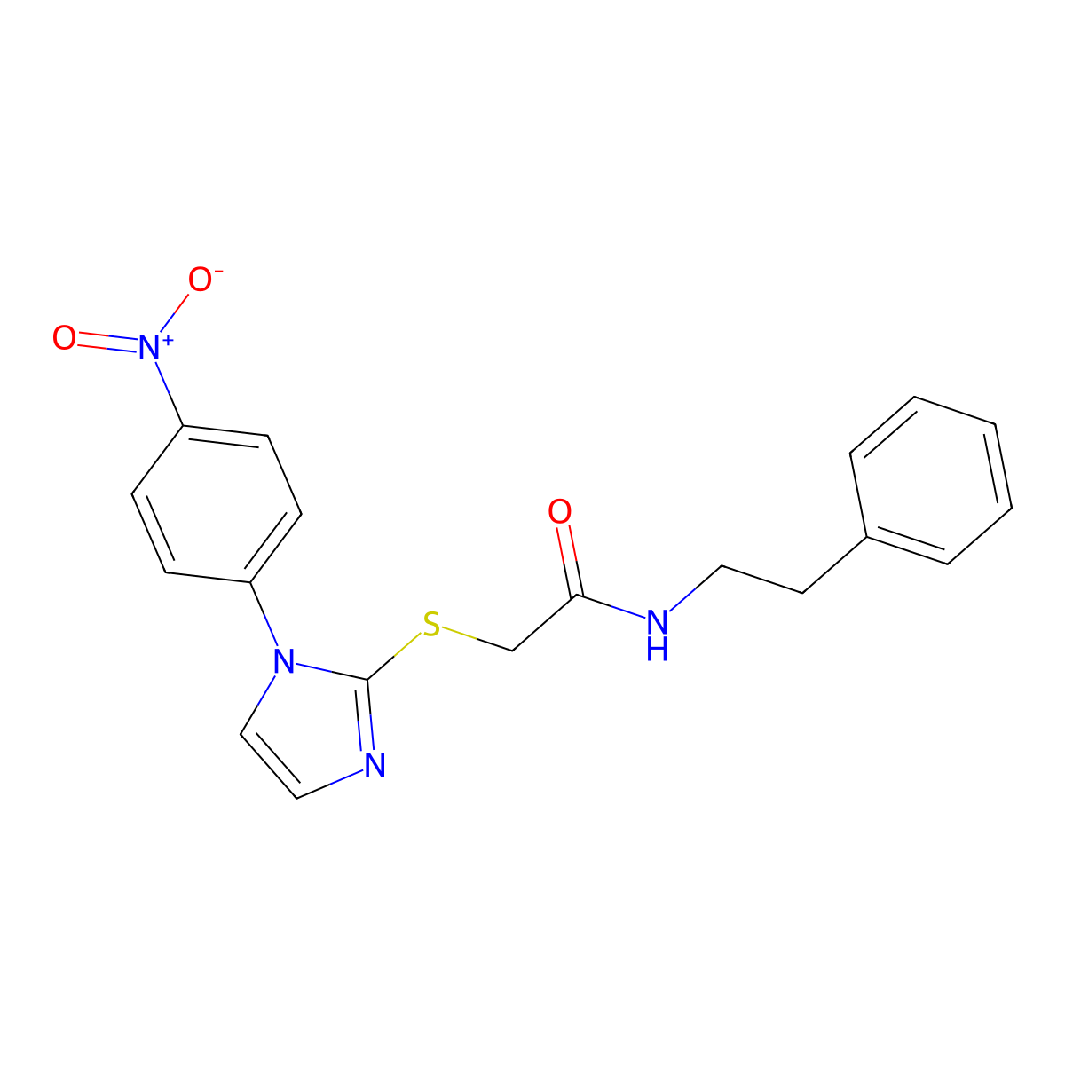 2-((1-(4-nitrophenyl)-1H-imidazol-2-yl)thio)-N-phenethylacetamide molecular structure, CAS 851079-73-7