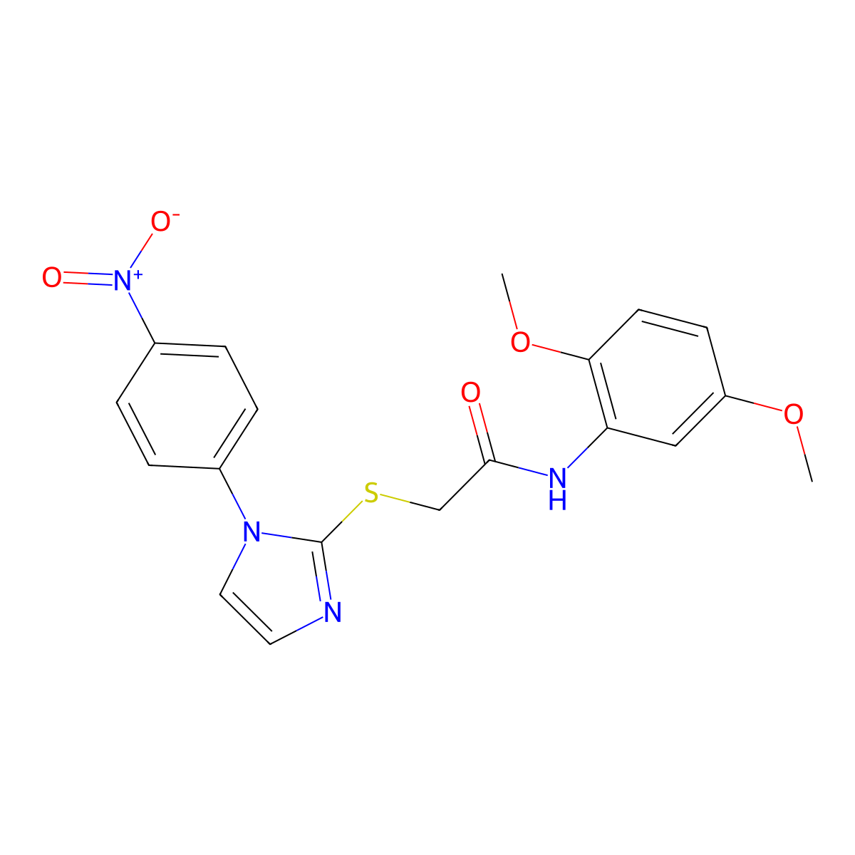 N-(2,5-dimethoxyphenyl)-2-((1-(4-nitrophenyl)-1H-imidazol-2-yl)thio)acetamide molecular structure, CAS 851079-75-9