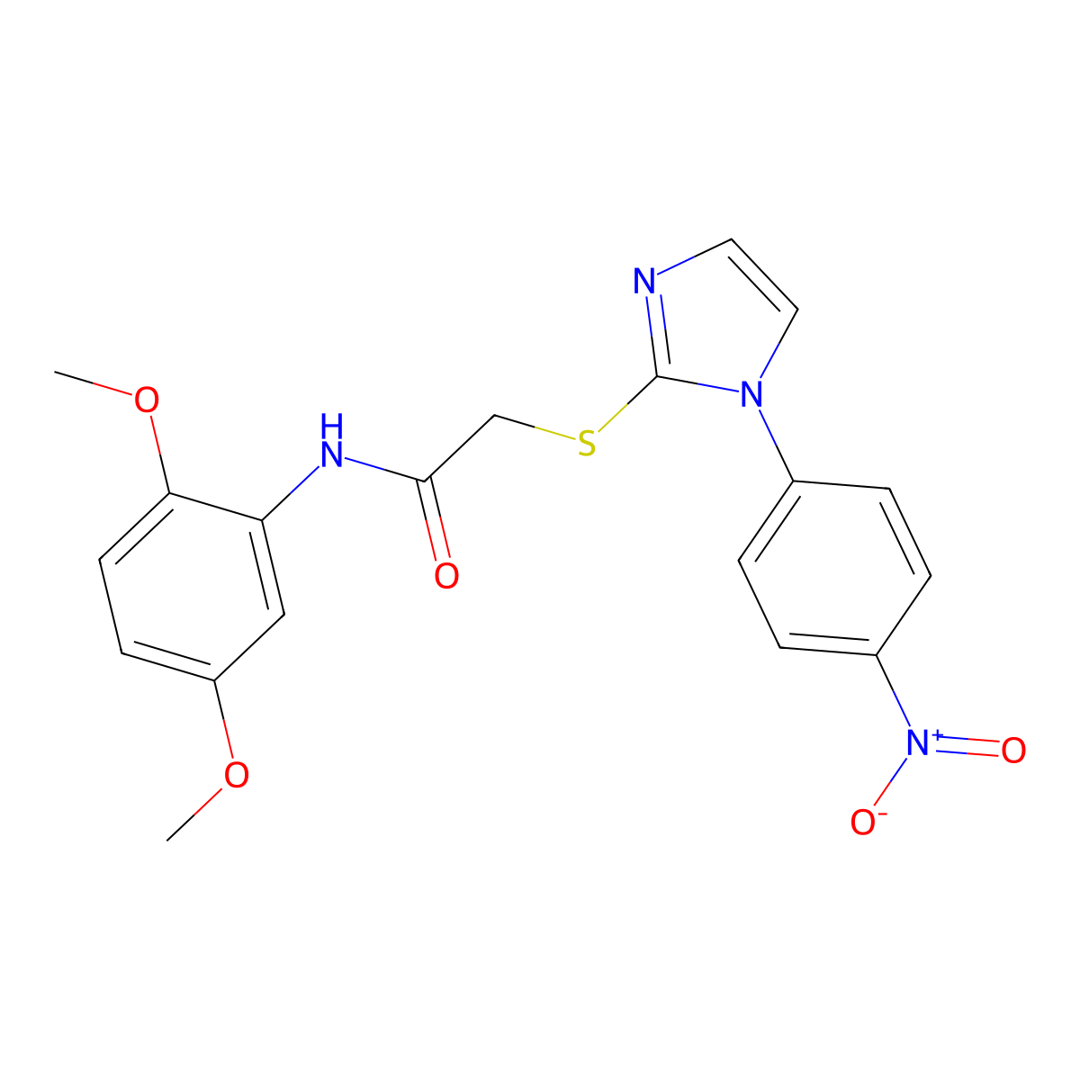 N-(2,5-dimethoxyphenyl)-2-((1-(4-nitrophenyl)-1H-imidazol-2-yl)thio)acetamide molecular structure, CAS 851079-75-9