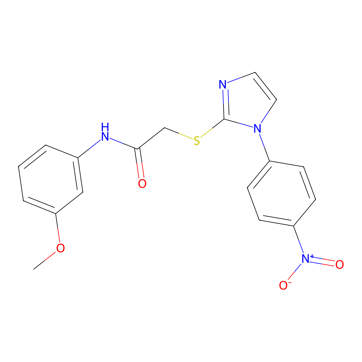 N-(3-methoxyphenyl)-2-((1-(4-nitrophenyl)-1H-imidazol-2-yl)thio)acetamide molecular structure, CAS 851079-76-0