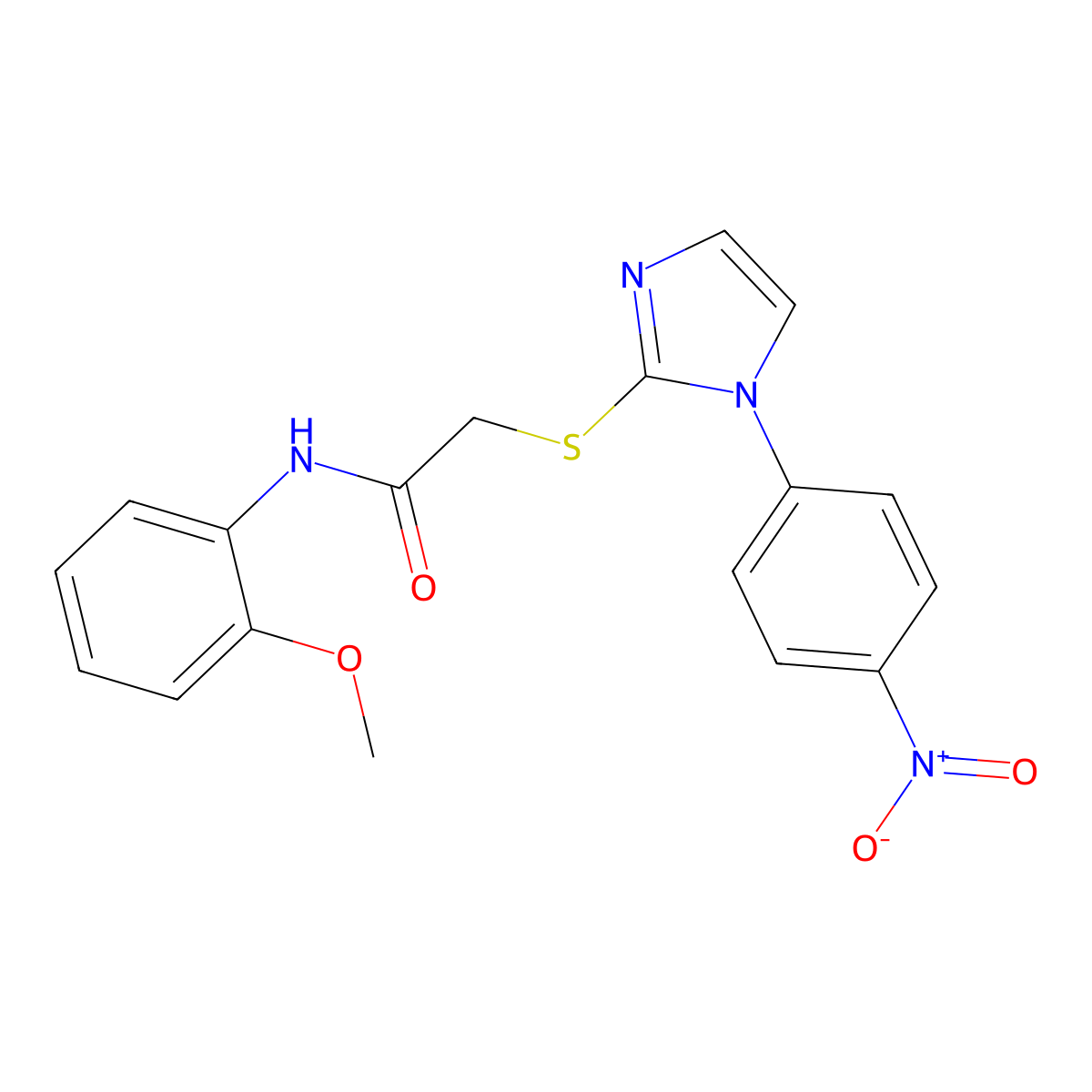 N-(2-methoxyphenyl)-2-[1-(4-nitrophenyl)imidazol-2-yl]sulfanylacetamide molecular structure, CAS 851079-77-1