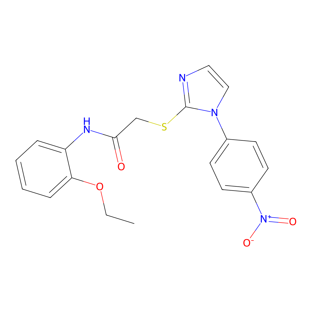 N-(2-ethoxyphenyl)-2-((1-(4-nitrophenyl)-1H-imidazol-2-yl)thio)acetamide molecular structure, CAS 851079-78-2