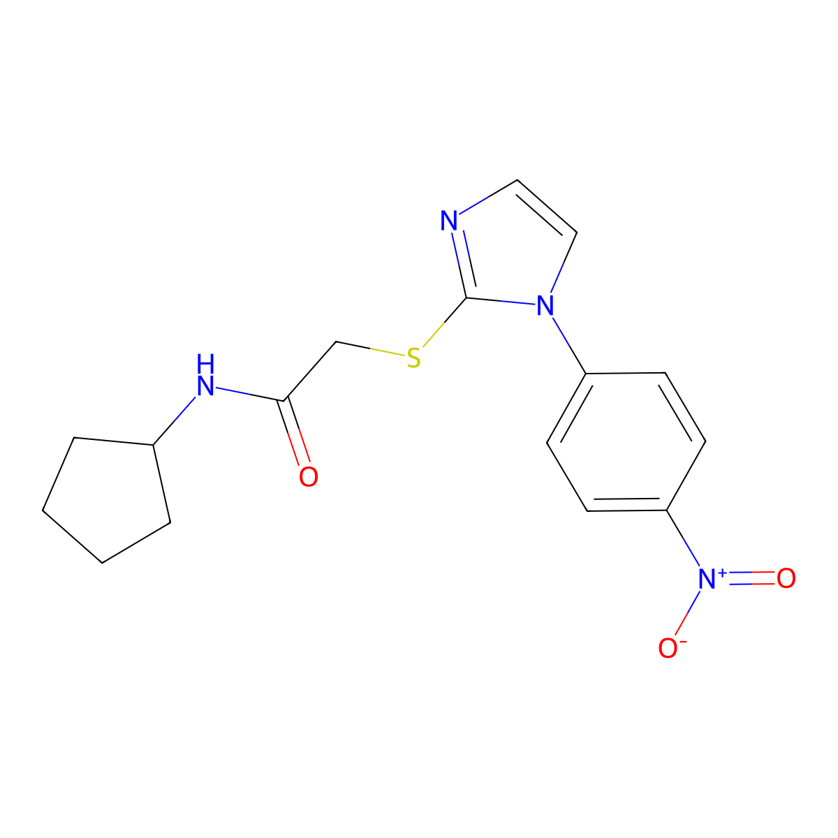 N-cyclopentyl-2-((1-(4-nitrophenyl)-1H-imidazol-2-yl)thio)acetamide molecular structure, CAS 851079-82-8