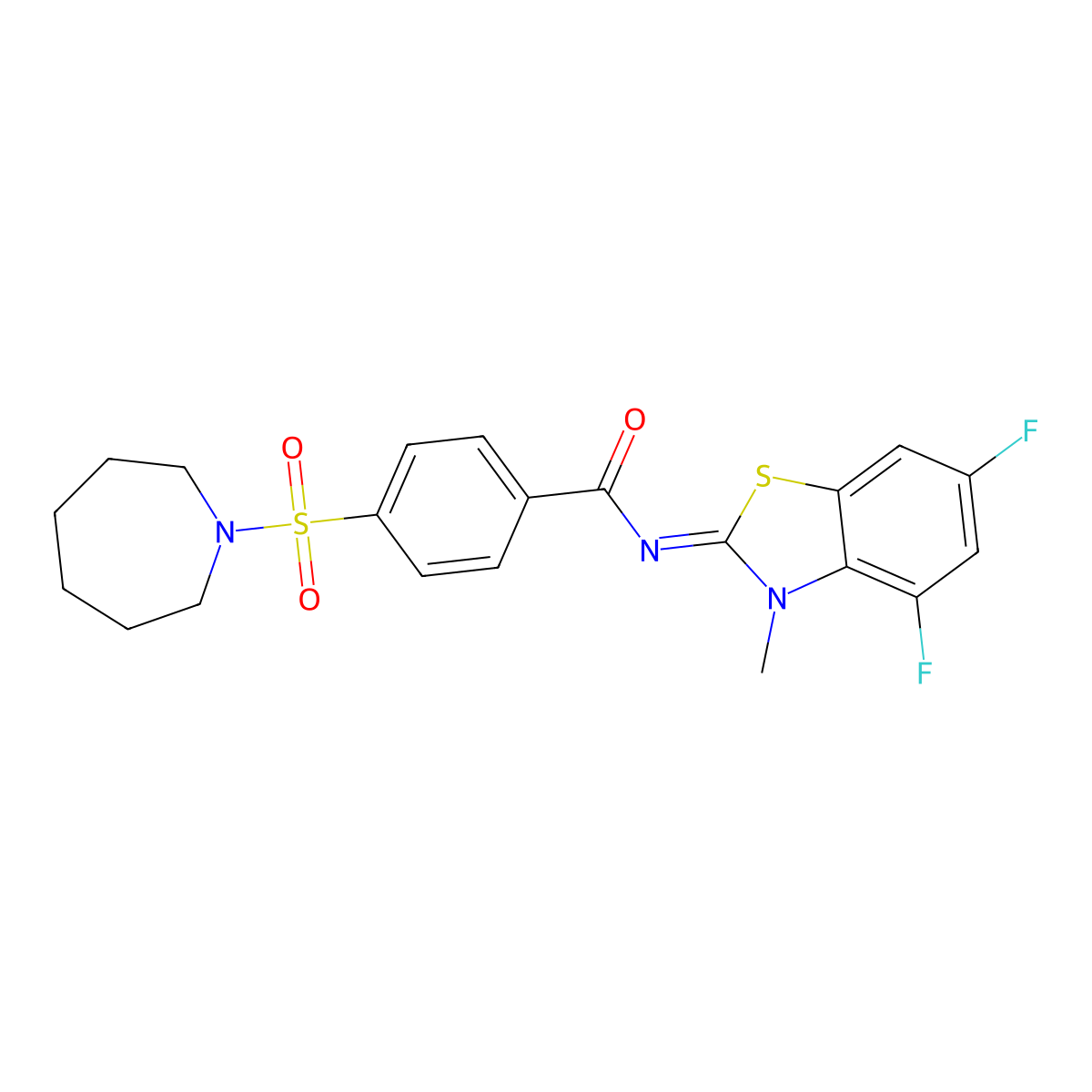 4-(azepan-1-ylsulfonyl)-N-(4,6-difluoro-3-methyl-1,3-benzothiazol-2-ylidene)benzamide molecular structure, CAS 851079-83-9