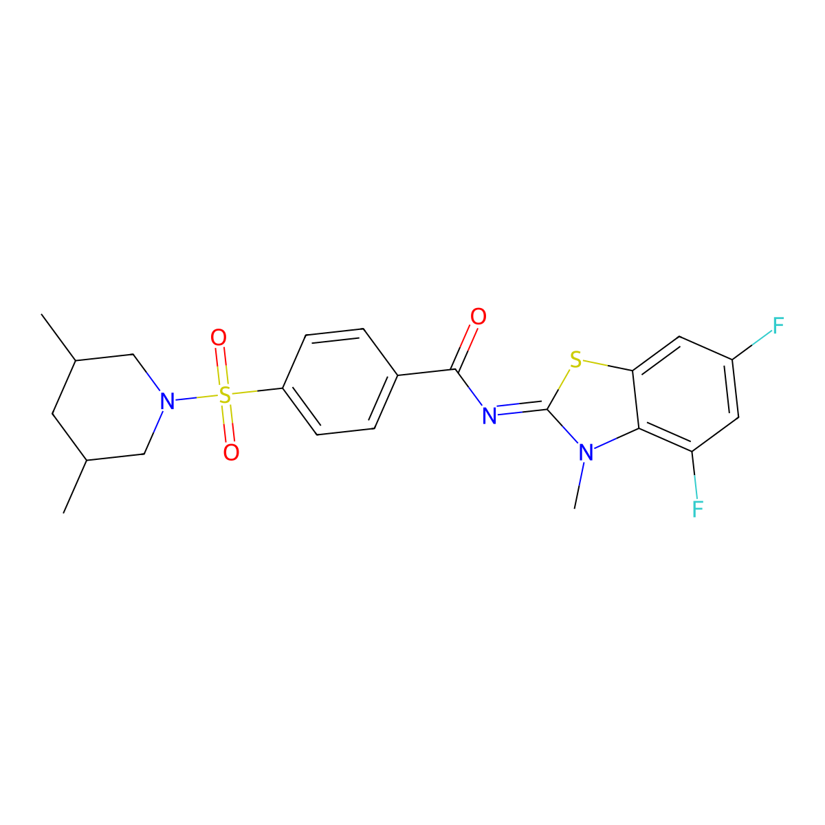 (E)-N-(4,6-difluoro-3-methylbenzo[d]thiazol-2(3H)-ylidene)-4-((3,5-dimethylpiperidin-1-yl)sulfonyl)benzamide molecular structure, CAS 851079-85-1