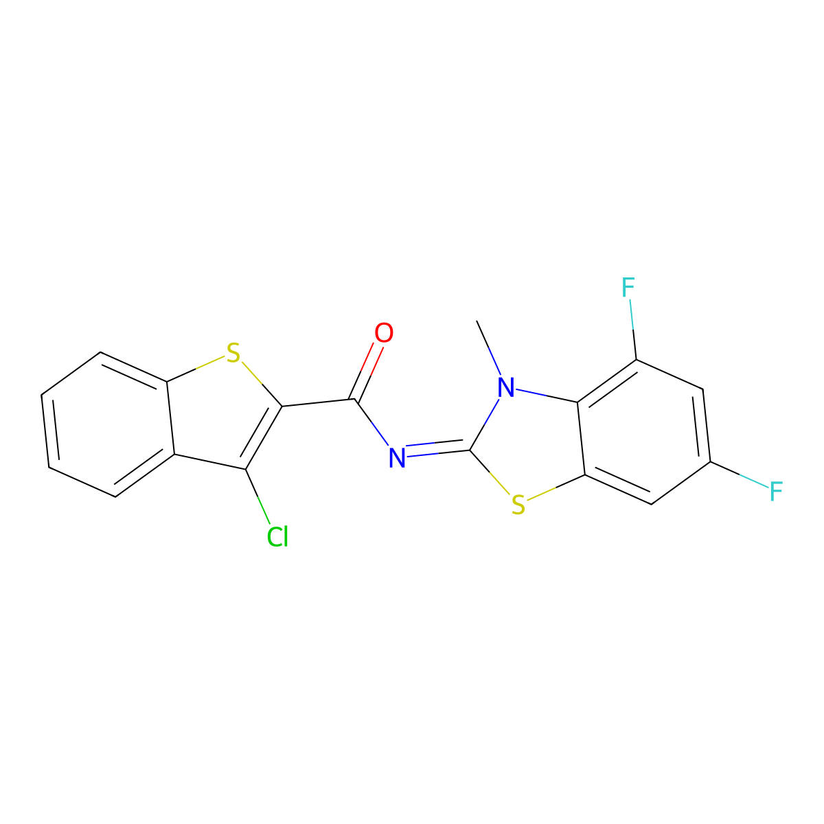 (E)-3-chloro-N-(4,6-difluoro-3-methylbenzo[d]thiazol-2(3H)-ylidene)benzo[b]thiophene-2-carboxamide molecular structure, CAS 851079-90-8