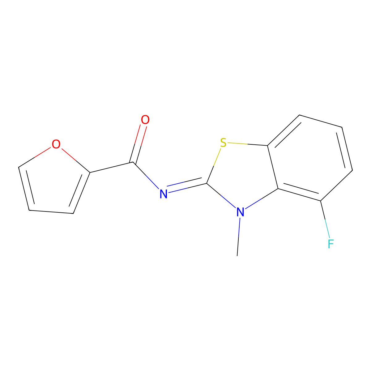 N-(4-fluoro-3-methyl-1,3-benzothiazol-2-ylidene)furan-2-carboxamide molecular structure, CAS 851079-92-0