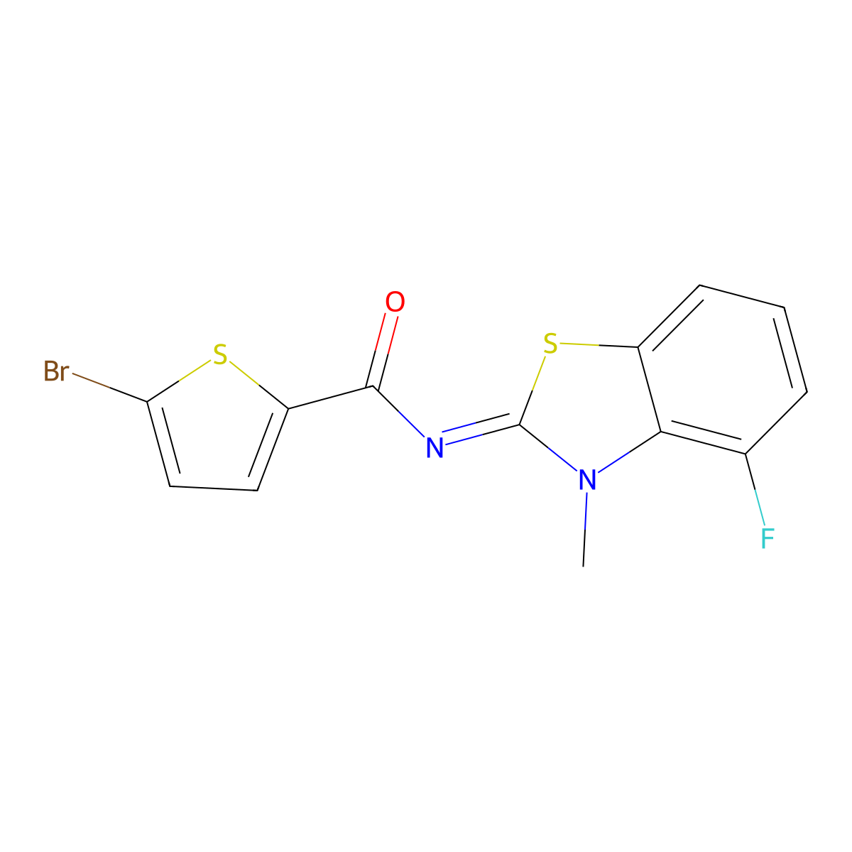 (E)-5-bromo-N-(4-fluoro-3-methylbenzo[d]thiazol-2(3H)-ylidene)thiophene-2-carboxamide molecular structure, CAS 851079-93-1