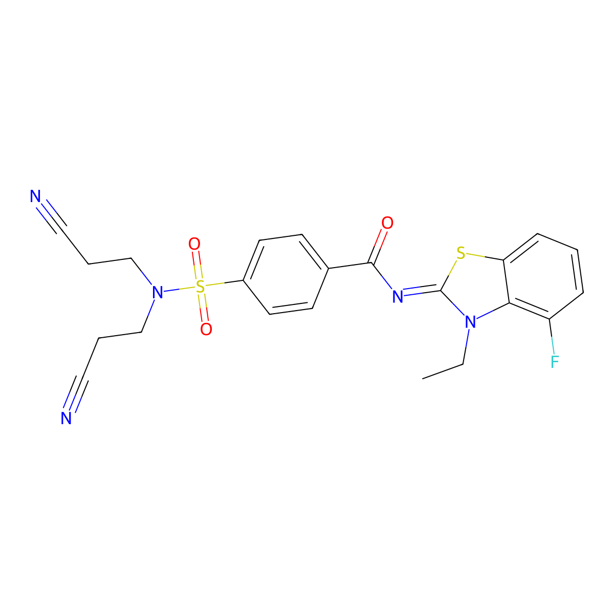 (Z)-4-(N,N-bis(2-cyanoethyl)sulfamoyl)-N-(3-ethyl-4-fluorobenzo[d]thiazol-2(3H)-ylidene)benzamide molecular structure, CAS 851080-02-9