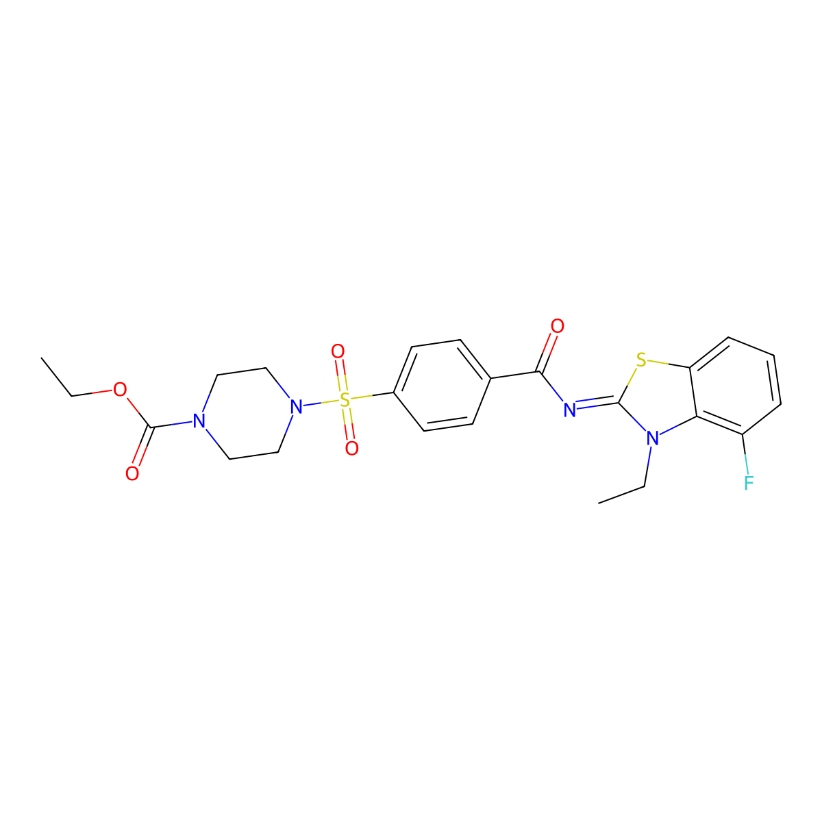 Ethyl 4-[4-[(3-ethyl-4-fluoro-1,3-benzothiazol-2-ylidene)carbamoyl]phenyl]sulfonylpiperazine-1-carboxylate molecular structure, CAS 851080-04-1