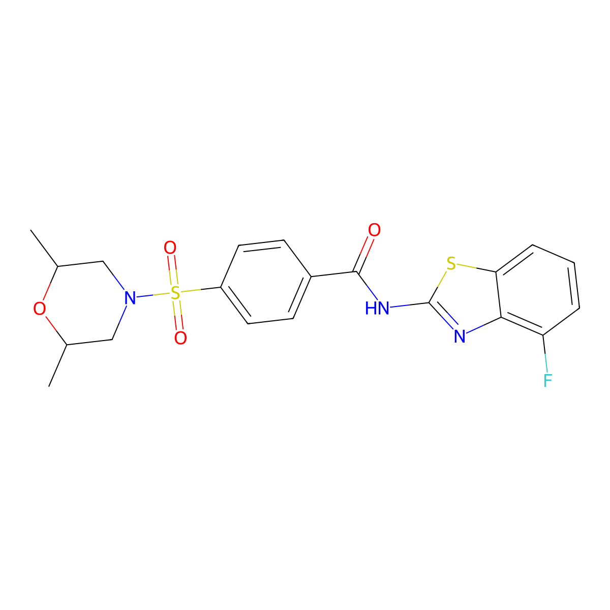 4-[(2,6-dimethylmorpholin-4-yl)sulfonyl]-N-(4-fluoro-1,3-benzothiazol-2-yl)benzamide molecular structure, CAS 851080-10-9