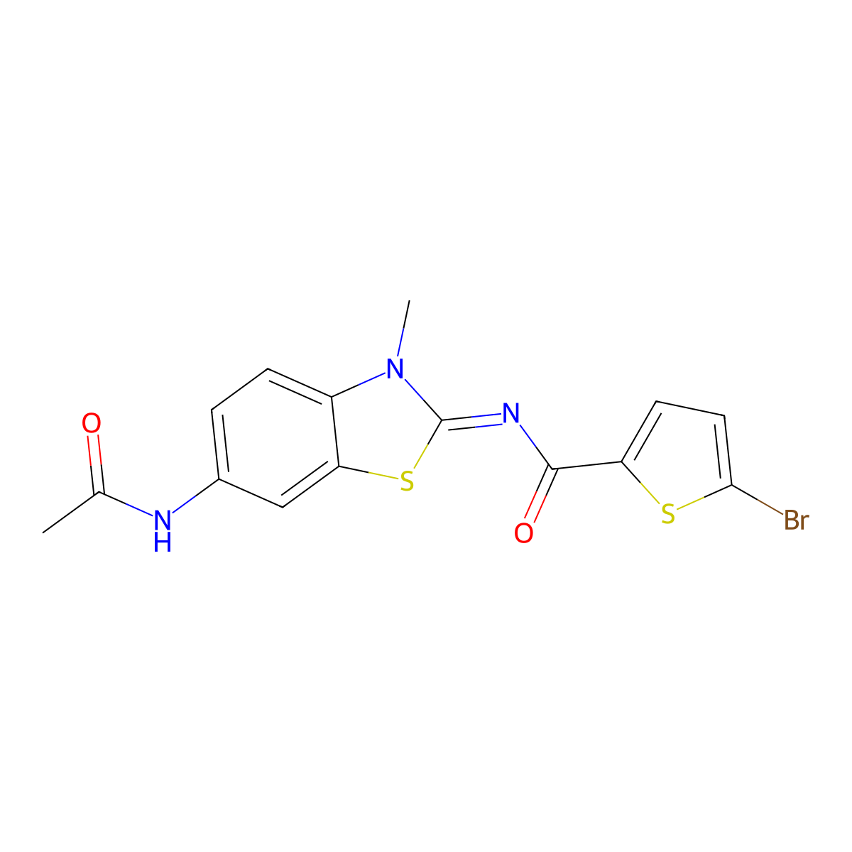 N-(6-acetamido-3-methyl-1,3-benzothiazol-2-ylidene)-5-bromothiophene-2-carboxamide molecular structure, CAS 851080-21-2