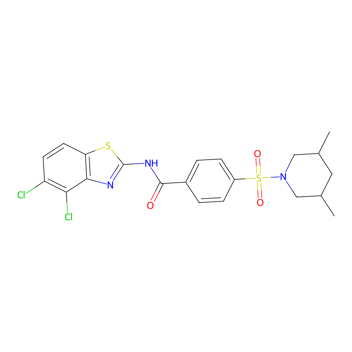 N-(4,5-dichlorobenzo[d]thiazol-2-yl)-4-((3,5-dimethylpiperidin-1-yl)sulfonyl)benzamide molecular structure, CAS 851080-33-6