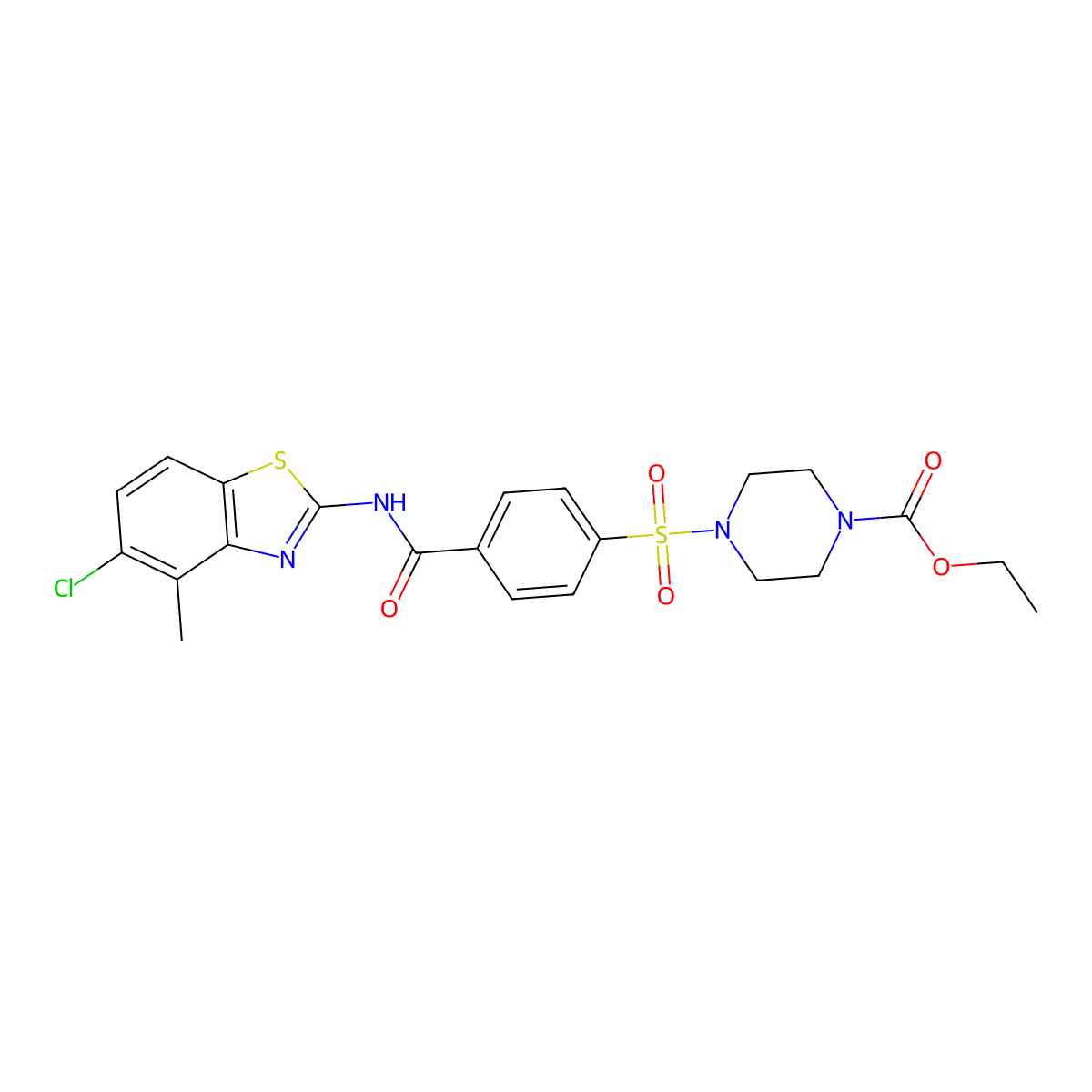 Ethyl 4-((4-((5-chloro-4-methylbenzo[d]thiazol-2-yl)carbamoyl)phenyl)sulfonyl)piperazine-1-carboxylate molecular structure, CAS 851080-34-7