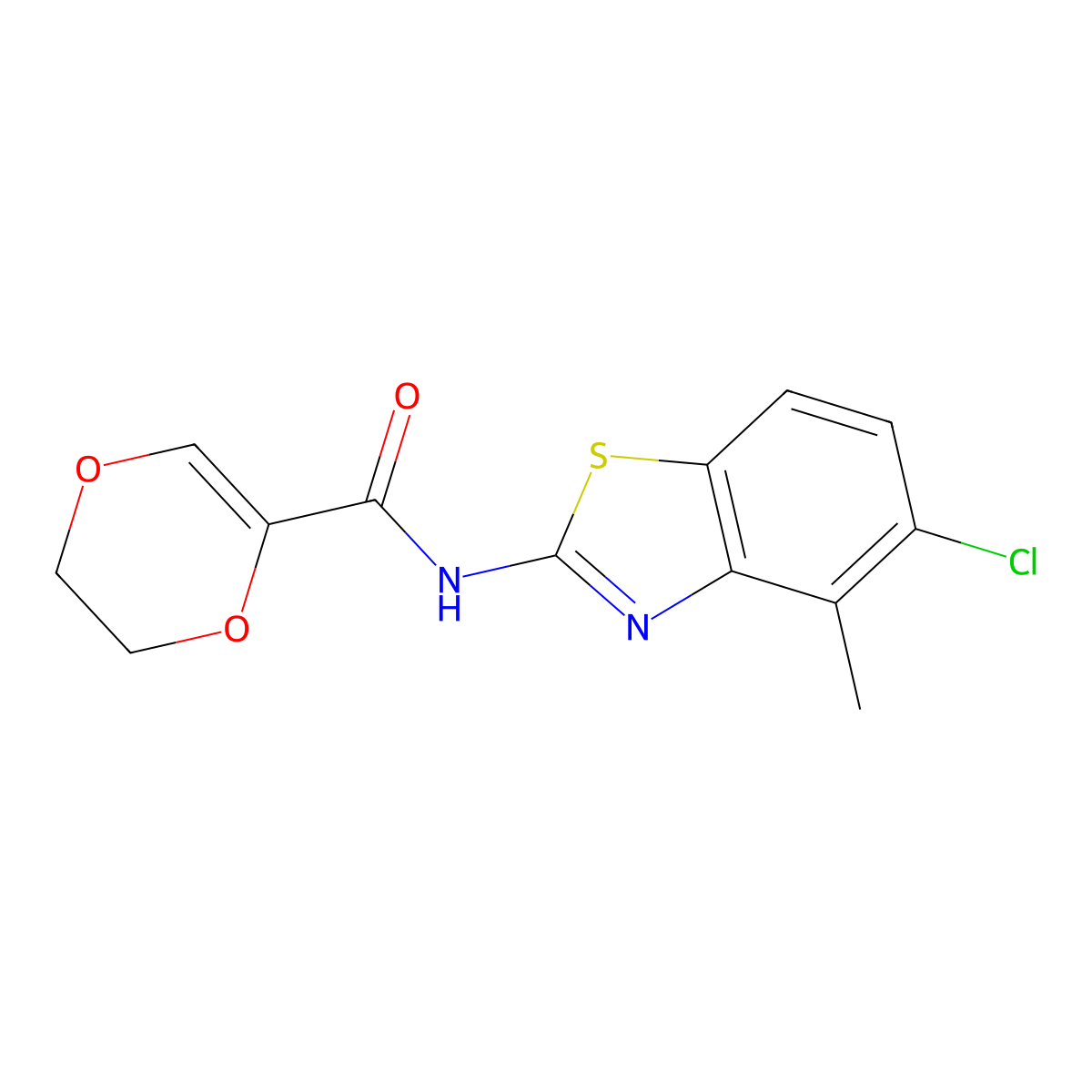 N-(5-chloro-4-methylbenzo[d]thiazol-2-yl)-5,6-dihydro-1,4-dioxine-2-carboxamide molecular structure, CAS 851080-35-8