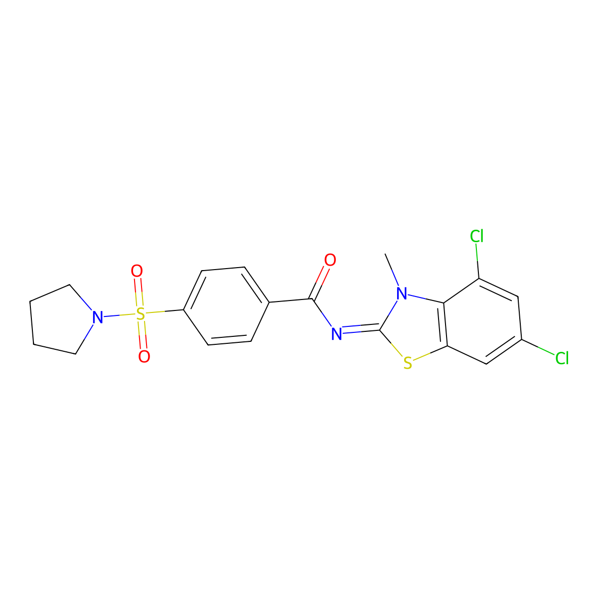(Z)-N-(4,6-dichloro-3-methylbenzo[d]thiazol-2(3H)-ylidene)-4-(pyrrolidin-1-ylsulfonyl)benzamide molecular structure, CAS 851080-40-5