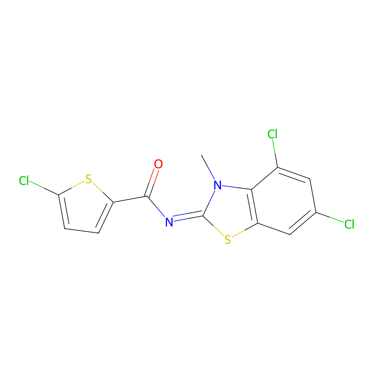 (Z)-5-chloro-N-(4,6-dichloro-3-methylbenzo[d]thiazol-2(3H)-ylidene)thiophene-2-carboxamide molecular structure, CAS 851080-44-9