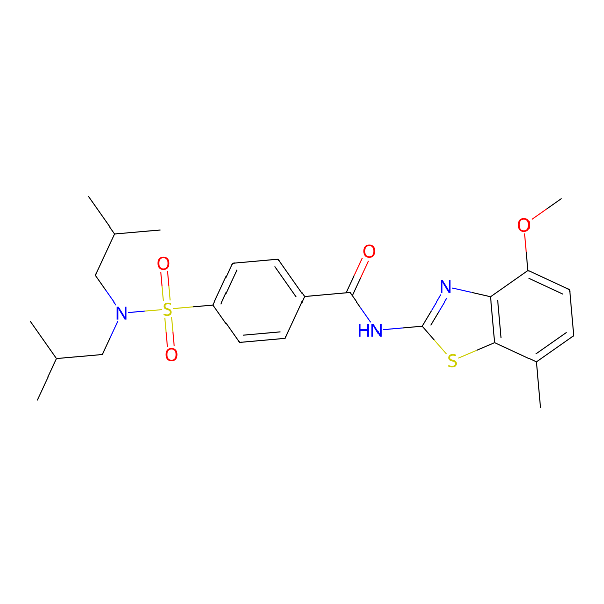 4-[bis(2-methylpropyl)sulfamoyl]-N-(4-methoxy-7-methyl-1,3-benzothiazol-2-yl)benzamide molecular structure, CAS 851080-50-7