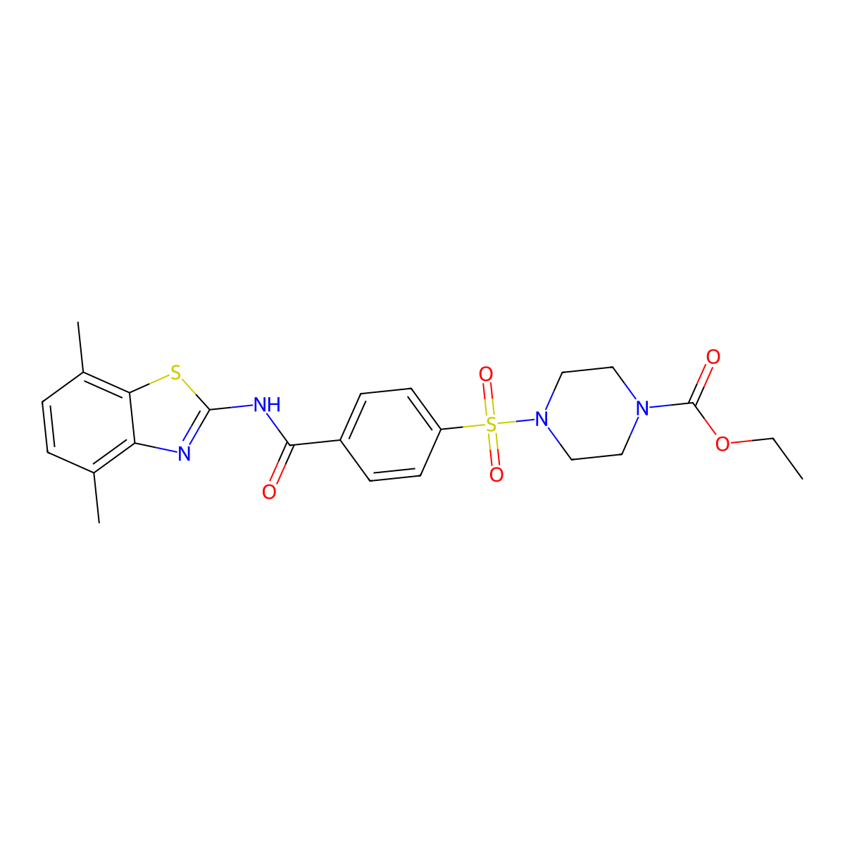 Ethyl 4-((4-((4,7-dimethylbenzo[d]thiazol-2-yl)carbamoyl)phenyl)sulfonyl)piperazine-1-carboxylate molecular structure, CAS 851080-53-0