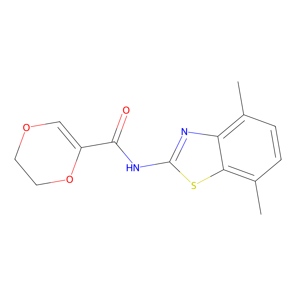 N-(4,7-dimethylbenzo[d]thiazol-2-yl)-5,6-dihydro-1,4-dioxine-2-carboxamide molecular structure, CAS 851080-56-3