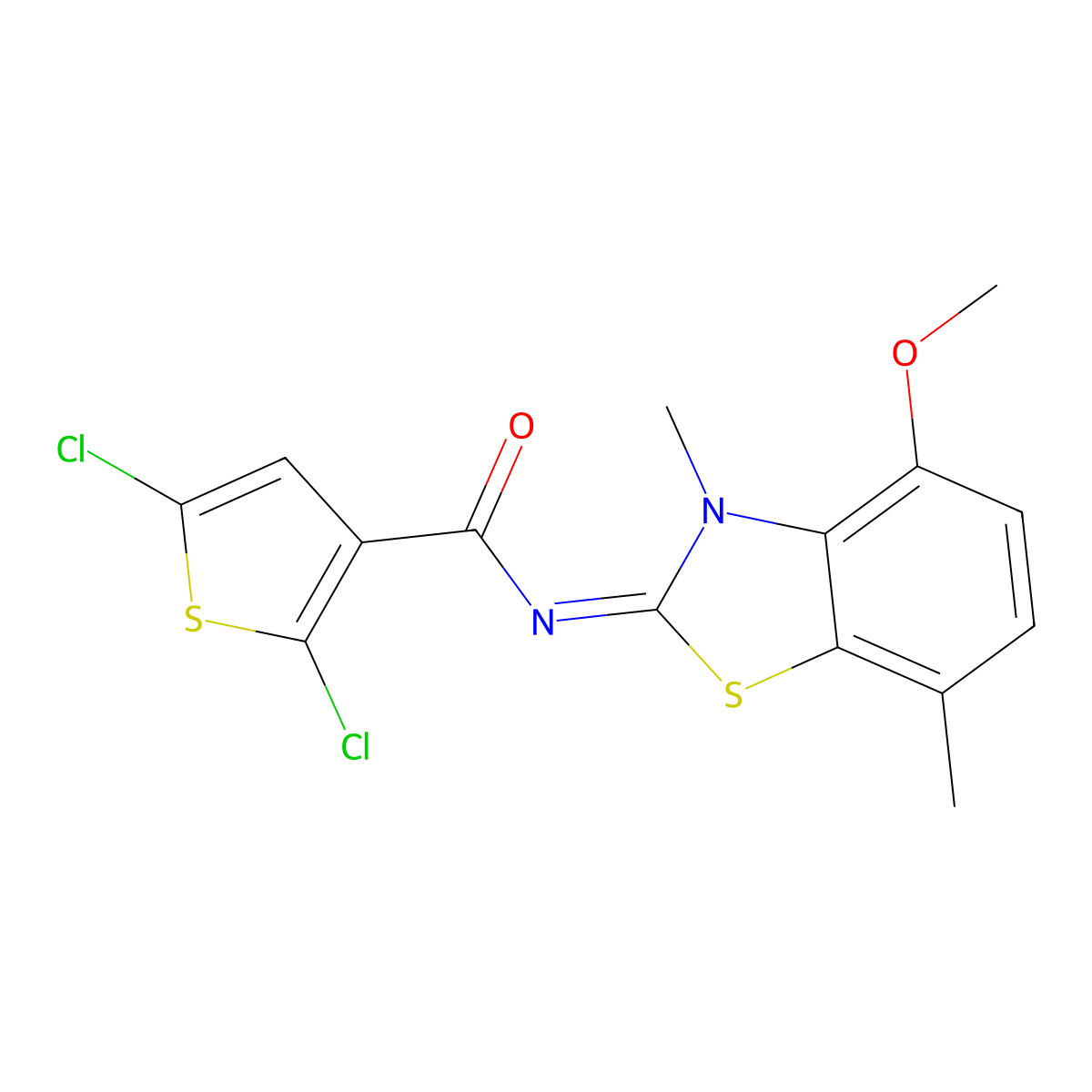 (Z)-2,5-dichloro-N-(4-methoxy-3,7-dimethylbenzo[d]thiazol-2(3H)-ylidene)thiophene-3-carboxamide molecular structure, CAS 851080-59-6