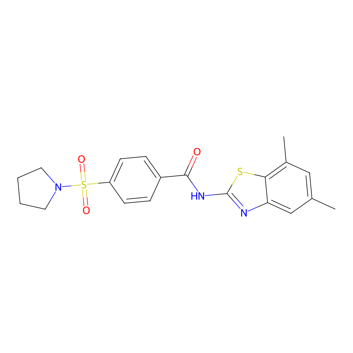 N-(5,7-dimethyl-1,3-benzothiazol-2-yl)-4-pyrrolidin-1-ylsulfonylbenzamide molecular structure, CAS 851080-74-5