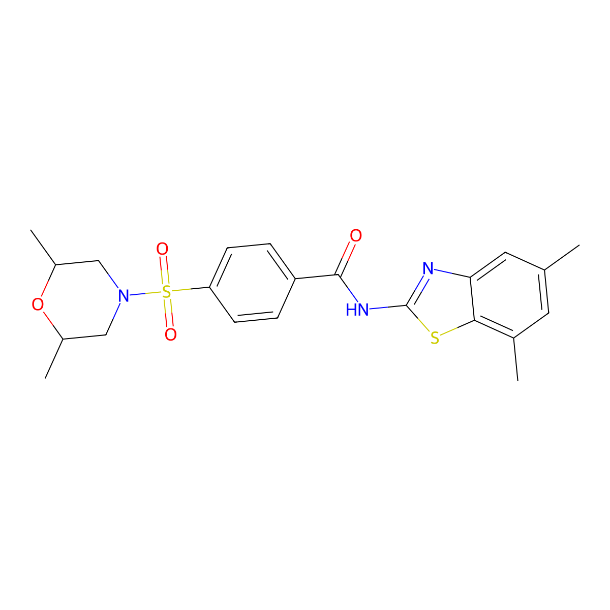 N-(5,7-dimethylbenzo[d]thiazol-2-yl)-4-((2,6-dimethylmorpholino)sulfonyl)benzamide molecular structure, CAS 851080-76-7