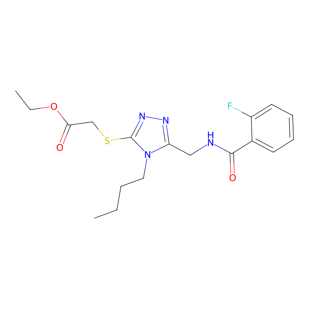 Ethyl 2-[[4-butyl-5-[[(2-fluorobenzoyl)amino]methyl]-1,2,4-triazol-3-yl]sulfanyl]acetate molecular structure, CAS 851080-80-3