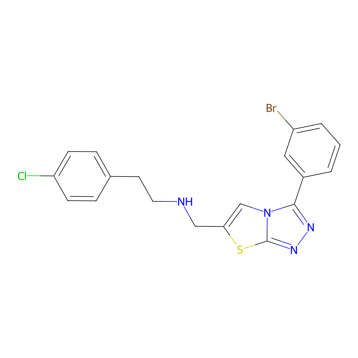 {[3-(3-Bromophenyl)-[1,2,4]triazolo[3,4-b][1,3]thiazol-6-yl]methyl}[2-(4-chlorophenyl)ethyl]amine molecular structure, CAS 851081-17-9