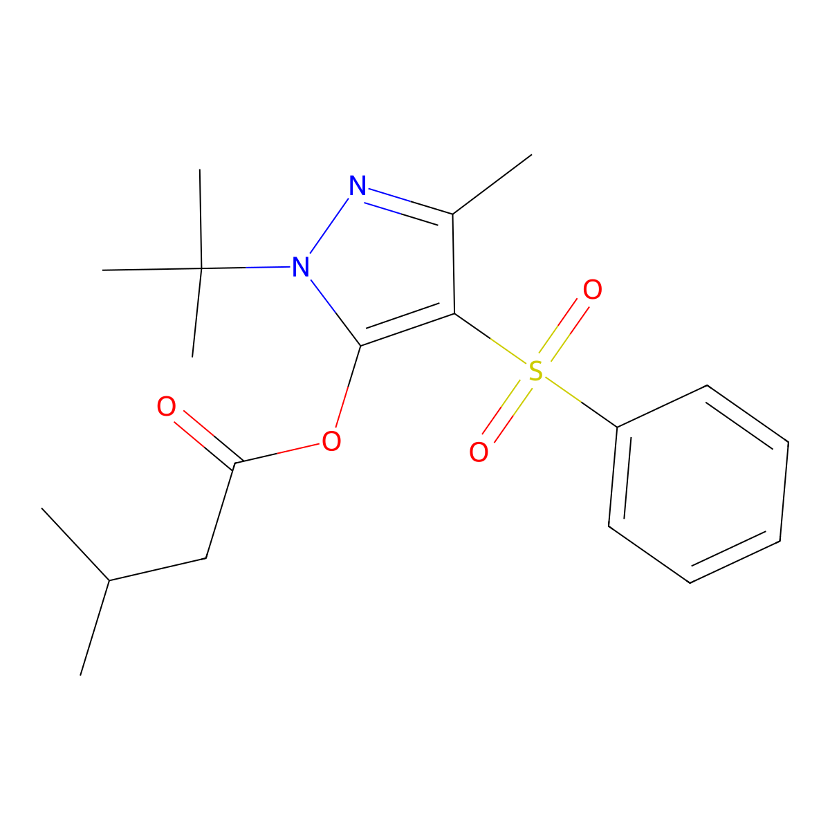 [4-(Benzenesulfonyl)-2-tert-butyl-5-methylpyrazol-3-yl] 3-methylbutanoate molecular structure, CAS 851081-56-6