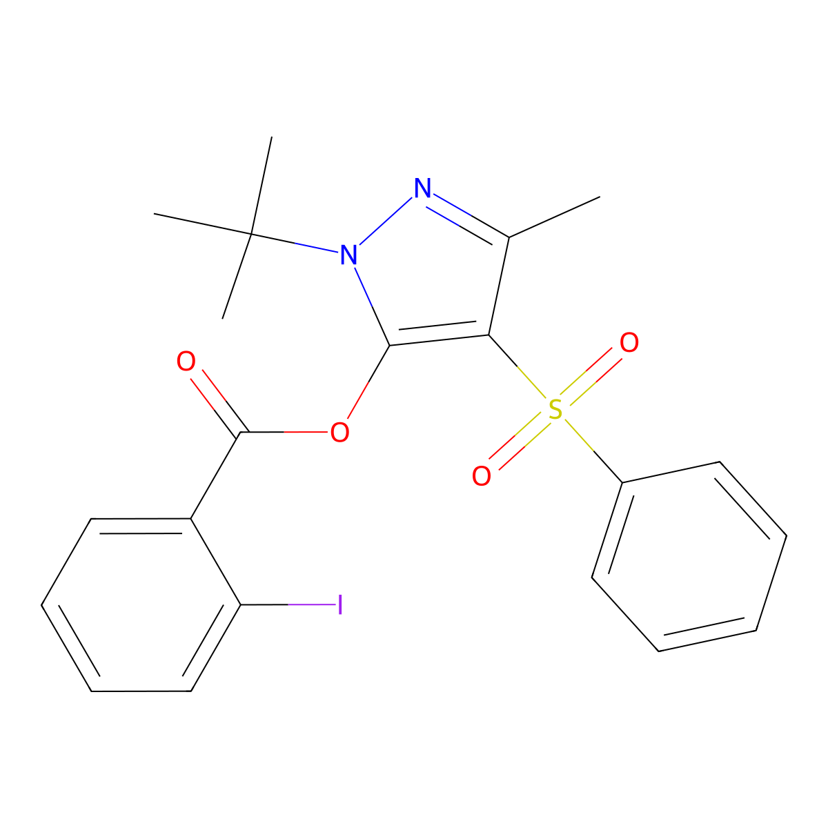 4-(benzenesulfonyl)-1-tert-butyl-3-methyl-1H-pyrazol-5-yl 2-iodobenzoate molecular structure, CAS 851081-83-9