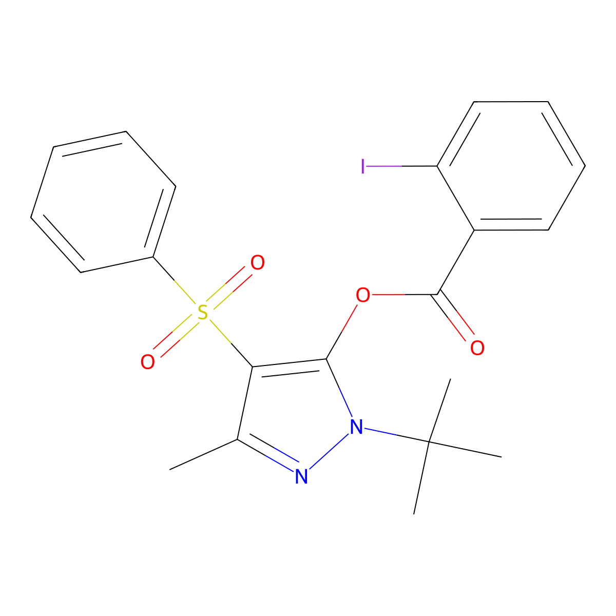 4-(benzenesulfonyl)-1-tert-butyl-3-methyl-1H-pyrazol-5-yl 2-iodobenzoate molecular structure, CAS 851081-83-9